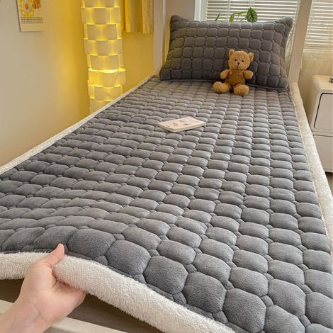 Matelas Pads - Velours Lait 200x120 cm - Antistatique - Rembourrage Coton - Fond Anti-dérapant + Sangles - Pour Lit Simple ou Sol - Gris - 1 Pièce (1/5)