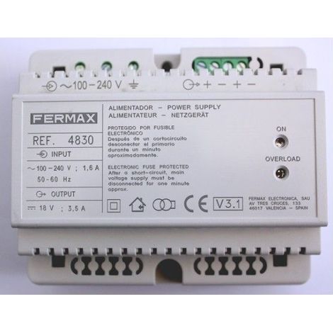 Alimentatore DIN6 18VDC / 3,5A. FERMAX 4830