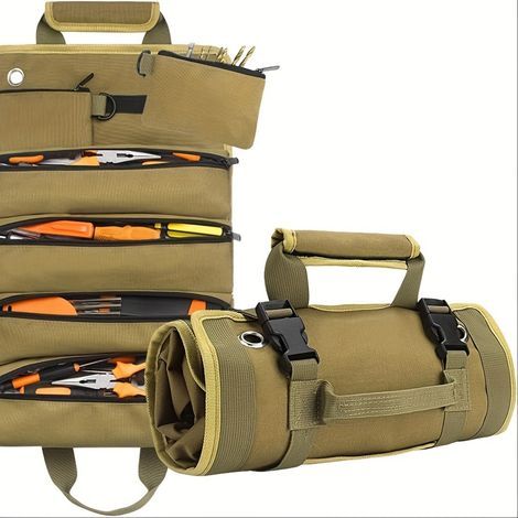 Multifunktionale Werkzeugtasche zum Aufrollen (1-teilig) für Garten-, Elektro-, Holzbearbeitungs- und Kfz-Werkzeuge – Khaki (1/5)