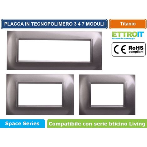 Placca Plastica Quadrata Serie Space 7P Colore Titanio Compatibile Con Bticino Living Light (1/4)