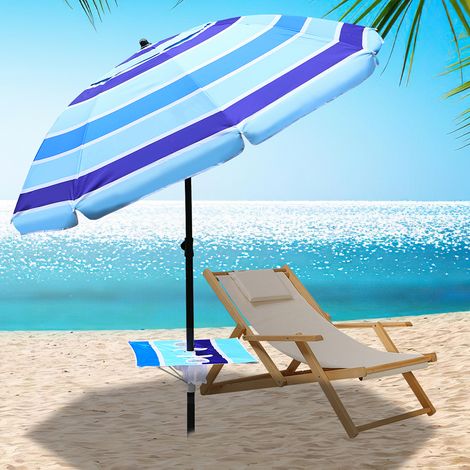 Jiubiaz Sonnenschirm Ø210 cm UPF 50+ beidseitig um 30° knickbar aus Stahl mit Kippfunktion höhenverstellbar Strandschirm Balkonschirm Gartenschirm Blau
