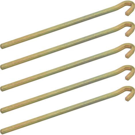 AMANKA Set de 5 Piquets en acier galvanisé 220x6mm Sardines en métal forme carrée avec crochet pour tentes de camping (1/5)