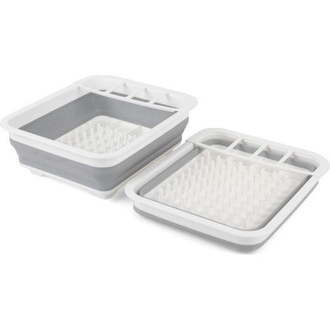 Égouttoir pliable avec porte-ustensiles : idéal pour la maison ou le camping. Résistant aux déchirures, design compact, pieds antidérapants, couleur grise. (1/5)
