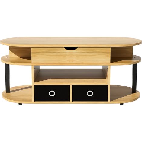 Mesa de centro elevable de madera con almacenaje y cajones de tela negros HOMVRA (1/5)