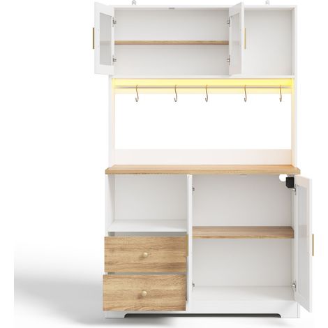 GagaBuffet cuisine 178 cm blanc effet bois LED prises vitrine (1/5)