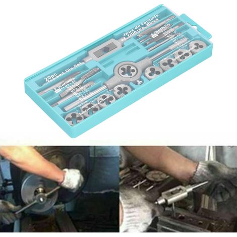 Kit d'outils manuel comprenant 20 pièces : tarauds et filières métriques, tournevis et clé à filetage. (1/5)