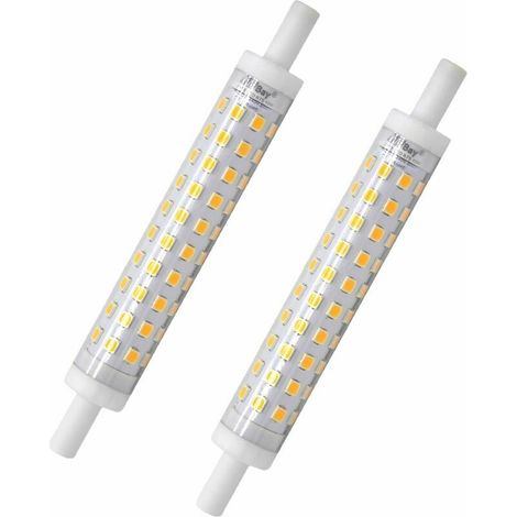 Lot de 2 ampoules LED R7s - 118 mm - Blanc chaud - 3000 K - Ampoule J118 - 10 W - Remplace une ampoule halogène de 80 W - Pas de scintillement - 230 V CA - 800 lm - 360 ° [Classe énergétique A++] (1/5)