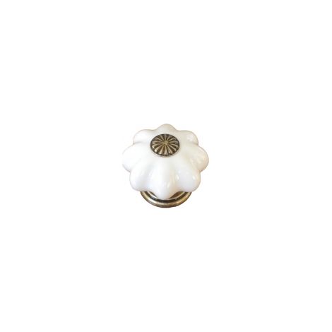 Ouvre&Déco – Bouton de meuble en porcelaine blanche avec insert métal bronze – Finition fleur – Diamètre 37mm – Épaisseur 32mm – Vis M4 sécable