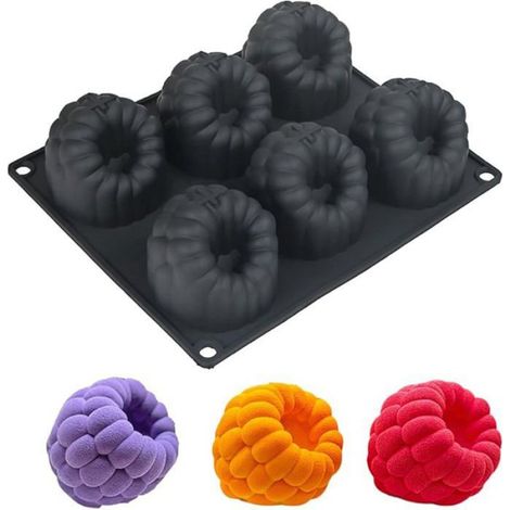 Set de 6 moules à gâteau silicone, motifs fraise framboise, flexible antiadhésif, pour mousse brownie chocolat