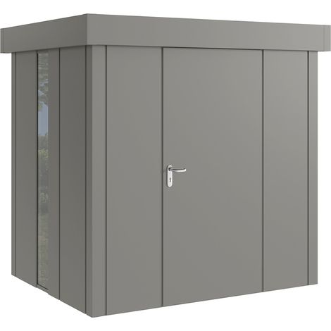 Hörmann Metall-Gerätehaus "Juno" mit Flachdach, JFD4 - Design, 214 x 166 cm (B x T), graualuminium, mit bodentiefem Fenster, 1-flüglige Tür, Anschlag rechts (1/5)