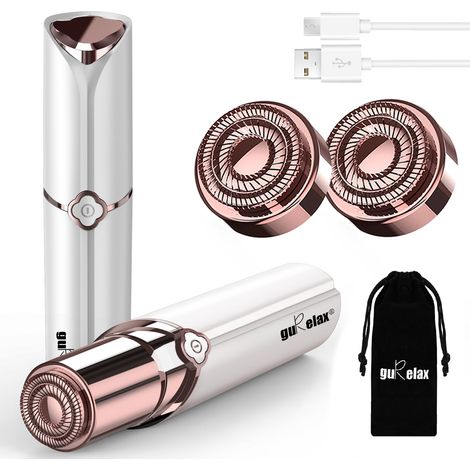 Epilateur Électrique Visage - Tête Rotative Double Lame - Rechargeable USB - Lampe LED - Sac de Rangement en Flanelle - 3 Têtes (1 Montée + 2 De Rechange) (1/5)