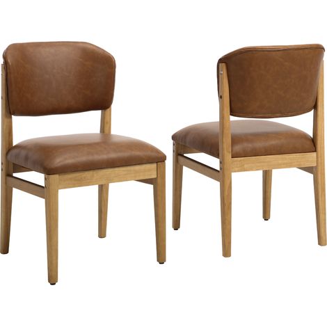 Wahson 2Pcs Dining Chairs, PU Leather Kitchen Chairs with Wooden legs, Mid-Century Accent Chairs for Living Room Restaurant, Brown