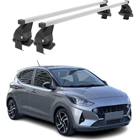 OMAC Dachträger Querträger Stahl für Hyundai i10 III 2020-2026 – Abschließbar – City-Crash-getestet – DIN 75302:2020 – ISO/PAS 11154:2006 – Max. 50 kg Silber (1/5)