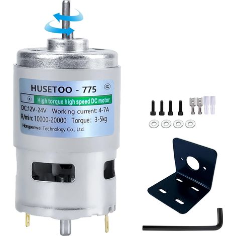 Moteur 775 CC 12 V DC Moteur DC à couple élevé Max 20 000 tr/min Double roulement à billes silencieux Moteur CC (Broche en forme de D -1pcs) (1/5)