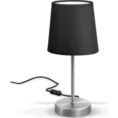 Lampe de chevet avec interrupteur à câble, douille E14, abat-jour en tissu, lampe de bureau, lampe de table, lampe de chevet chambre, lampe chevet, 30,8x10 cm, noir (1/5)