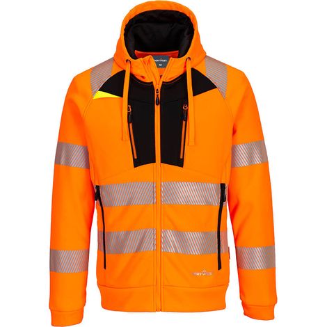 Dx4 - Felpa con cappuccio con zip ad alta visibilità - Taglia XL - Arancione/nero - Portwest