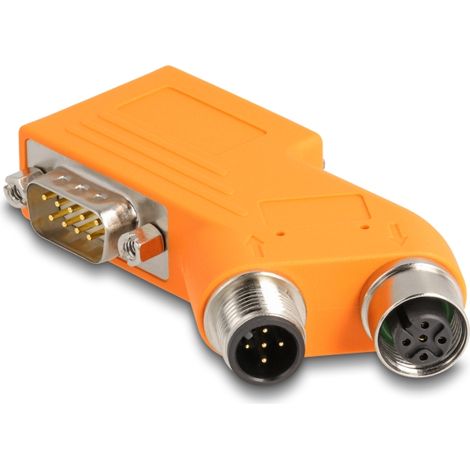 Delock D-Sub 9 macho y hembra a M12 macho y hembra Divisor de bus CAN de 5 pines con codificaciÃ³n A 35Â° naranja