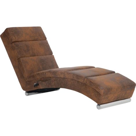 Chaise longue Transat Bain de soleil de massage Marron Similicuir daim (1/5)