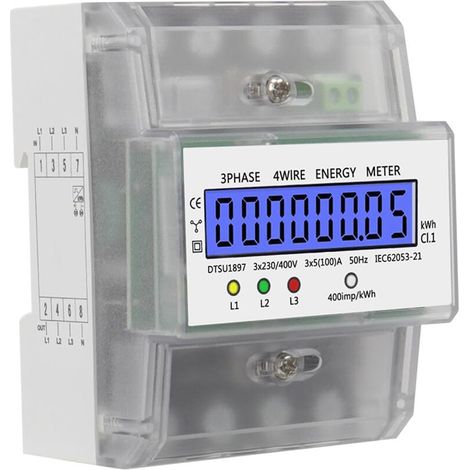 Compteur d'électricité triphasé numérique, montage sur rail DIN, mesure de puissance 380 V, installation facile, plastique-AquaForge