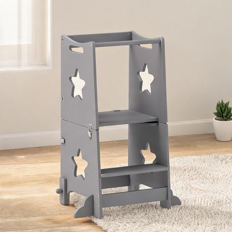 Tour d'apprentissage convertible en table et chaise bois gris 60 (1/5)