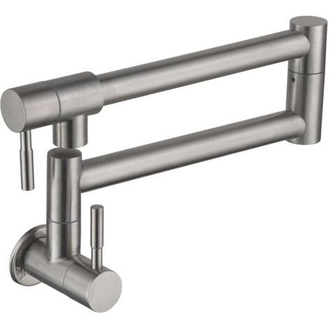Robinet de cuisine pliable, robinet d'évier mural, robinet mélangeur d'eau froide rotatif à 360 degrés pour cuisine, trou unique, double poignée (1/5)