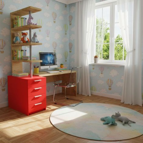 Comodino libreria salvaspazio con design moderno - Narciso - Quercia e Rosso (1/5)