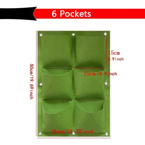 Sac de plantation vertical mural, pot de culture pour légumes et plantes aromatiques, jardinière suspendue pour balcon et terrasse, 6 poches, vert (1/5)