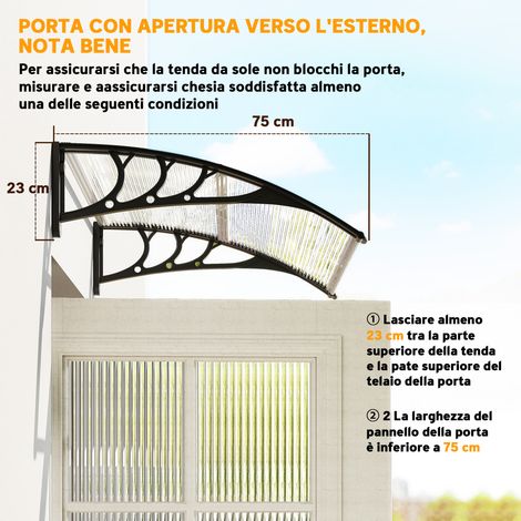 Pensilina da esterno anti-UV e impermeabile, in alluminio, PP e PC, dimensioni 75x100x23 cm, colore nero trasparente (1/5)