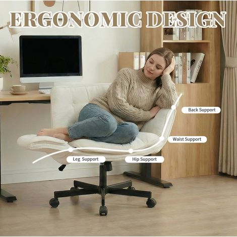 Chaise de bureau pivotante blanche avec accoudoirs réglables et roulettes, capacité 150 kg (1/5)