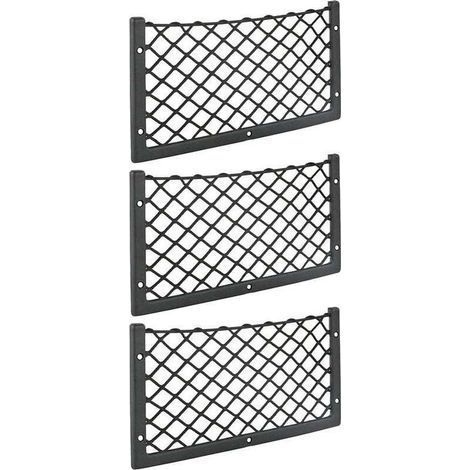Lot de 3 filets de rangement pour voiture 36 x 18 cm – Maille élastique pour rangement bagages et magazines – Fixation robuste pour van et camping-car (1/5)