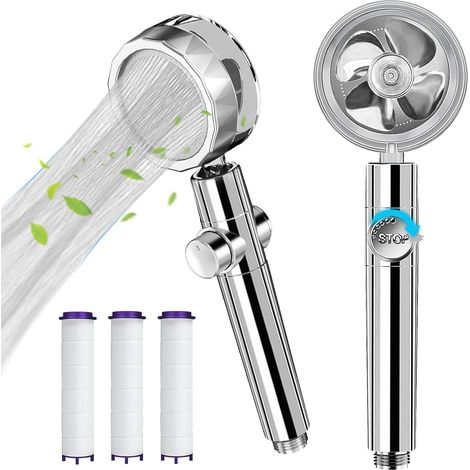 Handheld Shower Head, High Pressure Shower Heads Turbo Fan 360 Degrees Rotating, Hydro Jet Shower Head with 3 Filters Turbocharged Showerhead (Silver) (1/5)