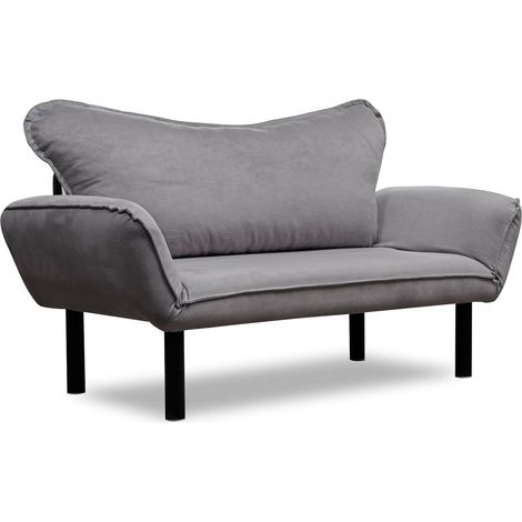 Divano Letto 2 Posti Hone, Contenitore, Reclinabile, Braccioli, 140x65 cm Grigio