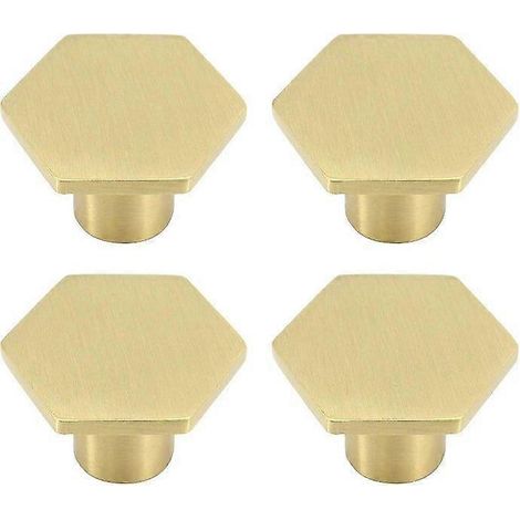 Bouton de meuble hexagonal haut de gamme en laiton massif finition or brossé, diamètre 30 mm, design moderne pour cuisines et meubles (1/5)