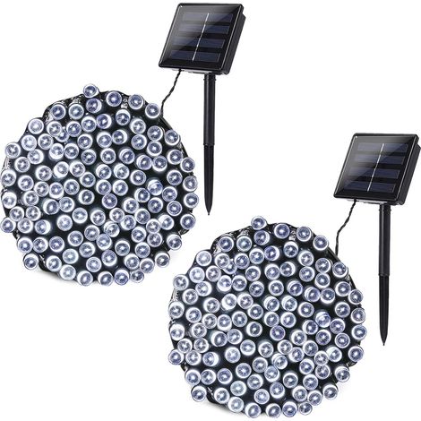 [2er-Set] Solar-Lichterkette für den Außenbereich, 22 m, 200 LEDs, 8 Modi, wasserdicht, Solar-LED-Lichterkette für Garten, Terrasse, Hof, Weihnachten, Hochzeit, Party (Kaltweiß)