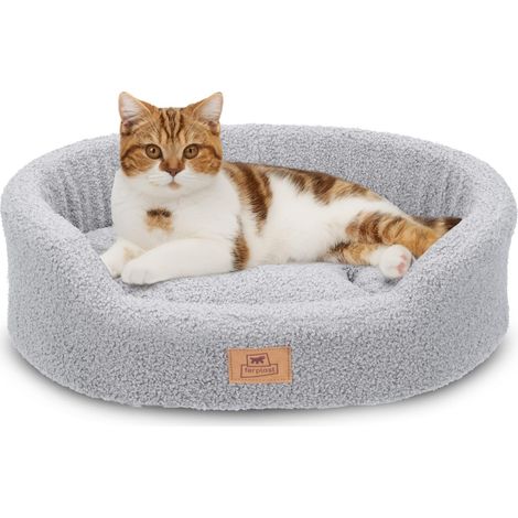 Coussin pour Petit Chien, Panier pour Chat, Tissu bouclé synthétique Lavable, Rembourrage Moelleux, Dimensions : 45 x 35 x h 13 cm. Gris. (1/5)