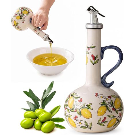 Distributeur d'huile d'olive en céramique avec poignée pour cuisine 650 ml (1/5)