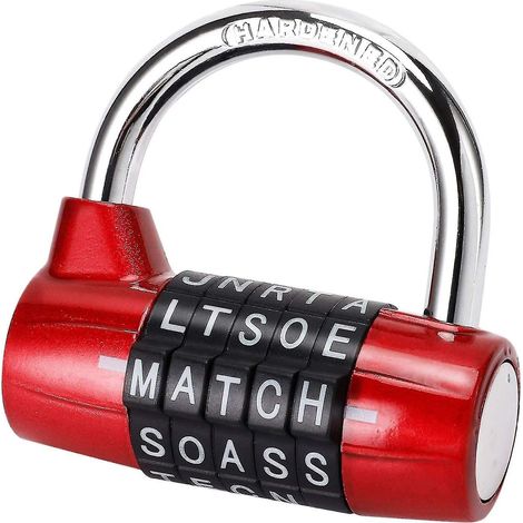 Cadenas de casier de salle de sport, cadenas à combinaison à 5 lettres, cadenas de sécurité robuste (rouge) (1/5)