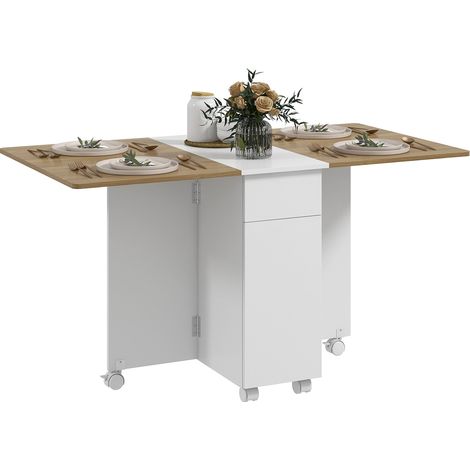 Tavolo Rettangolare Allungabile con Armadietto e Cassetti 140x76x74 cm Bianco e Color Legno (1/5)