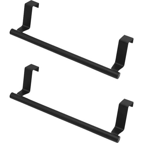 Toallero para colgar sobre el armario, toallero de cocina para puerta de armario, toallero de acero inoxidable para puerta de armario, negro mate, paquete de 2 (1/5)