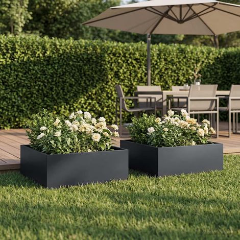 vidaXL Macetero de Jardín 2 uds. Gris antracita 60 x 60 x 20 cm (1/5)