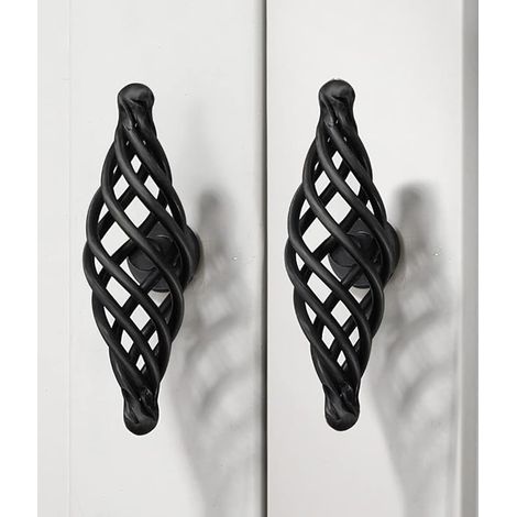 2 Stück Antiker Vogelkäfig Schrankknopf Vintage Metall Schwarz Möbelknauf mit Schrauben Runde Oval Möbelknöpfe Griffe für Büro Möbel, Küchenschrank, Schubladen Knöpfe (101mm, Schwarz)