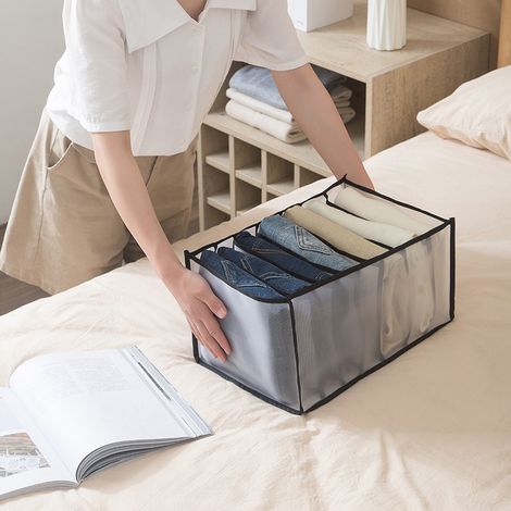 Boîte de rangement pour vêtements à compartiments multiples en nylon mesh, 7 grilles pour leggings