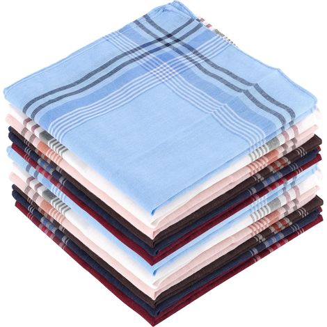 Fazzoletti quadrati da uomo, 12 pezzi, in cotone, stile classico contemporaneo, ideali per matrimoni e riunioni di lavoro.