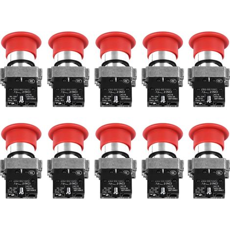 10 Pièces Interrupteur à Bouton De Réinitialisation Automatique, Bouton D'arrêt De Démarrage à Tête De Champignon en Alliage D'aluminium De 22mm pour équipement Industriel (1/5)