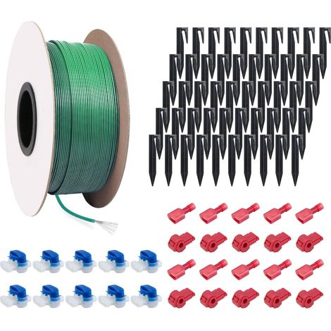100m Cable Robot Tondeuse + 50 Piquets de Fixation + 10 Connecteurs de Câble + 10 Bornes de Connexion, Fil de Délimitation pour Tondeuse à Gazon Compatible avec 15, V11, Stihl etc (1/5)