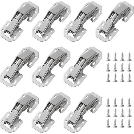 10 bisagras, 10 cm, Bisagras invisibles de acero inoxidable, 90 grados, cajones, ventanas y armarios, No requiere taladrar, 110 x 43 mm, Plateado (1/5)