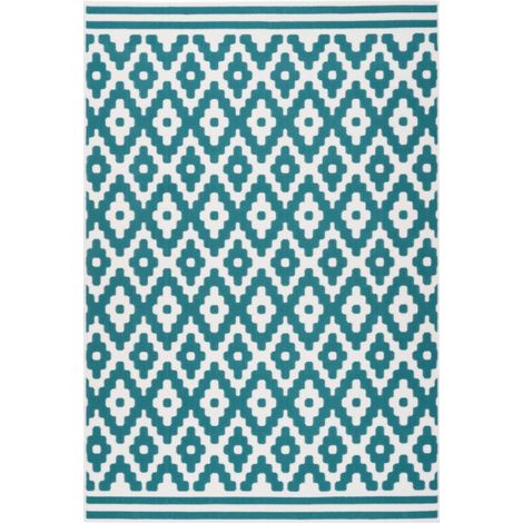 Tapis Géométrique à Poils Courts "Now III" Turquoise 200 x 290 cm (1/4)
