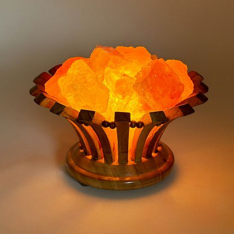 Lampada di Sale Himalayano Rosa naturale Braciere a forma di Fiore in legno 4Kg