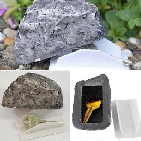 Cache-clés Creative Stone en résine grise avec compartiment de sécurité unique (1/4)