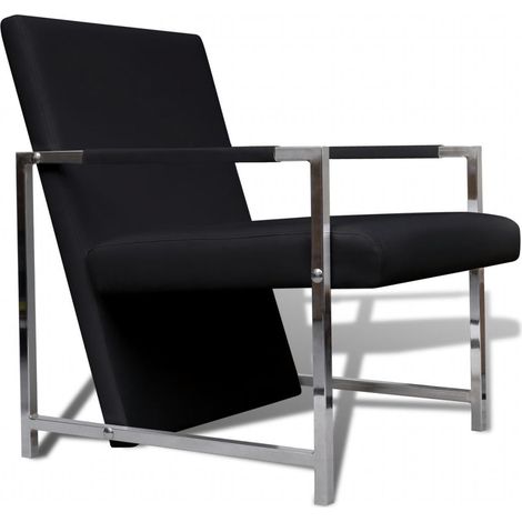 Sillón/silla/sofá club con patas cromadas material sintético negro 1102046/3